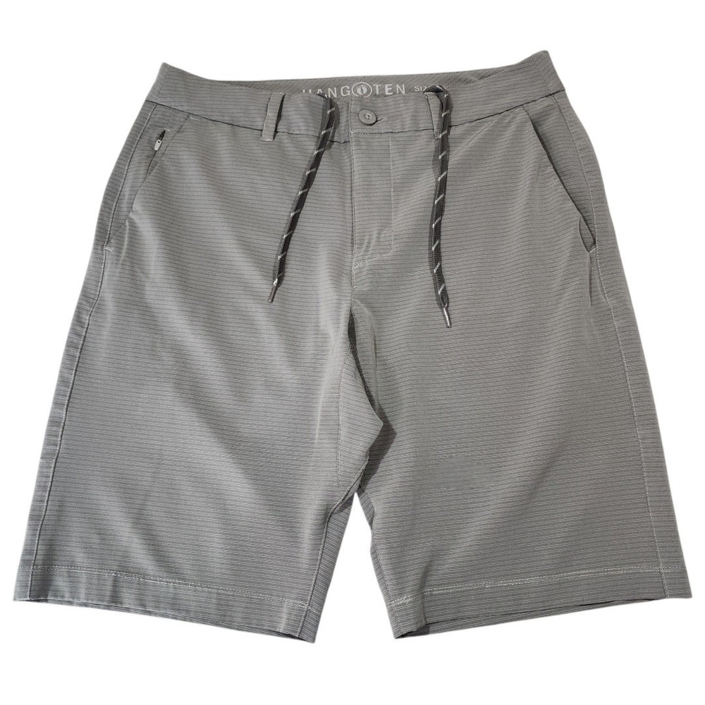 Hang Ten Hybrid Board Short sz 32 Men Gray Stripe Flat Front Swim Surf‎ Golf 11"